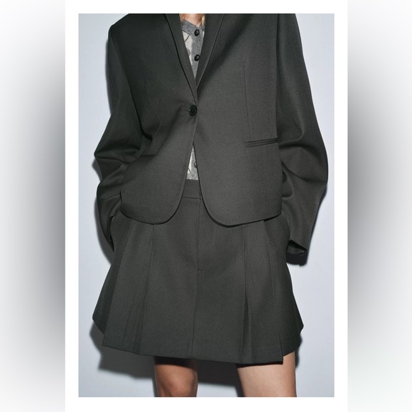 NEW! Zara SUIT SET Straight Cut Charcoal Blazer and Skirt - Picture 10 of 15